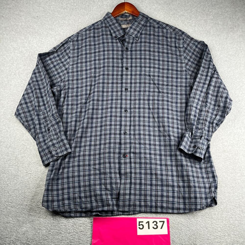 Daniel Cremieux Navy Glen Plaid Flannel Shirt Button Up Long Sleeve Mens XL